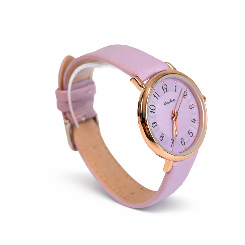 Reloj Malla de Cuerina con Borde Dorado
