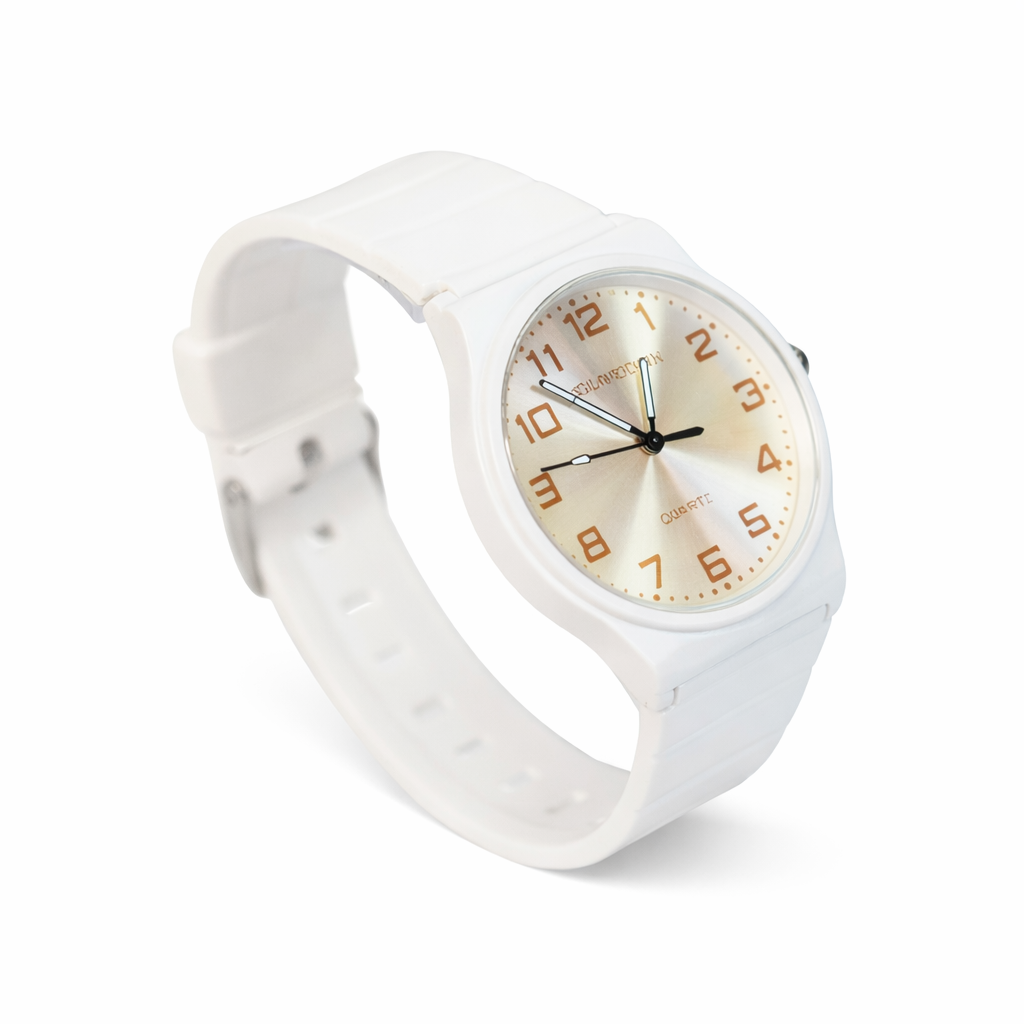 Reloj Fondo Plateado Malla de Silicona