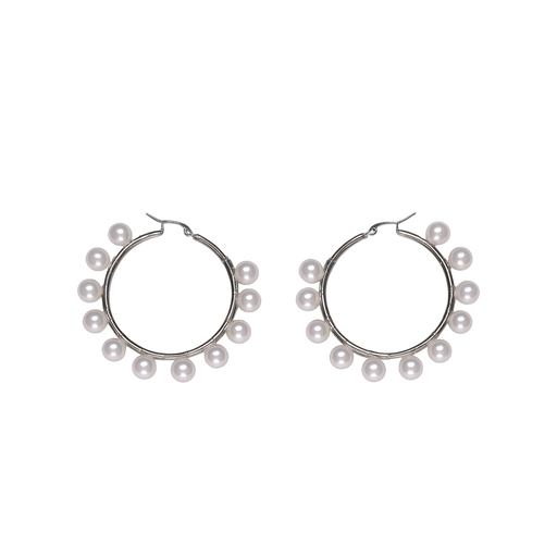 Aros Argolla Perlas Blancas 40mm