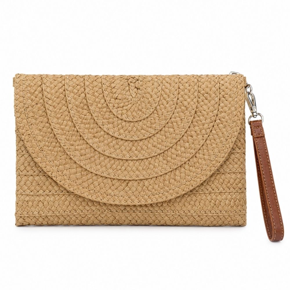 Sobre Clutch Rafia de Mano Solapa Circular y Correa