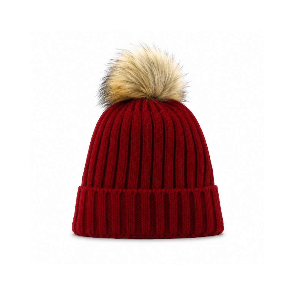 [11595] GORRO DE LANA LISO CON POMPON