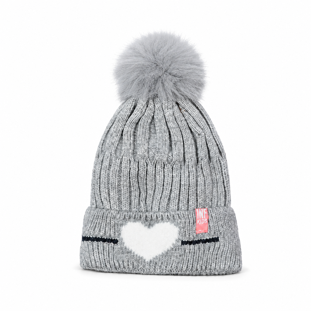 [36966] GORRO INFANTIL CON POMPON Y CORAZON