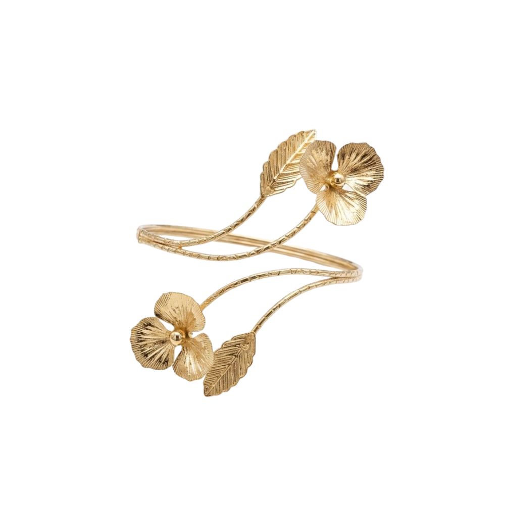 [53196-1] BRAZALETE AJUSTABLE DISEÑO FLORAL (Dorado (D))