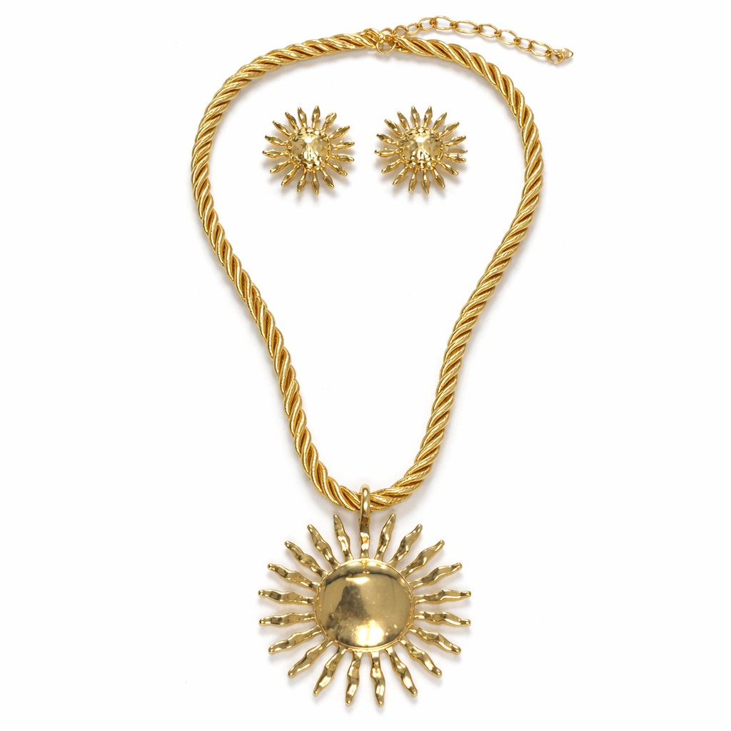 [52299] SET COLLAR + AROS SOL CADENA LABRADA